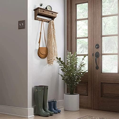 Emfogo Coat Hooks Mounted, Rustic Wood Coat Rack Mount Shelf with Hooks, Farmhouse Coat Rack with Shelf & Coat Hook for Entryway, Mudroom, Bedroom, Kitchen, Bathroom(Walnut) - Image 3