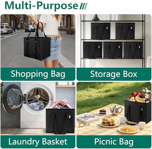 Reusable Grocery Bags Foldable 4-Pk, Heavy Duty Large Reusable Shopping Bags with Handles, Collapsible Tote - Image 4