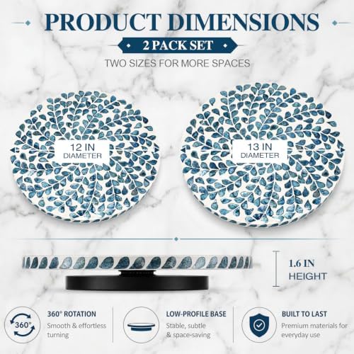 Domensi 2 Pack Mother of Pearl Lazy Susan Turntable Organizer,Blue Wicker - Image 3