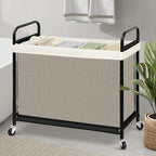STO STO Laundry Hamper 4 Section, 140L Rolling Laundry Sorter Cart with Removable and Washable Liner Bag, Clothes Hamper with Wheels and Metal Handle for Laundry Room and Bedroom, Beige - Image 3