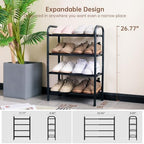 Gonfoam 4-Tier Expandable Shoe Rack,Adjustable Shoe Shelf Storage Organizer Heavy Duty Metal Free Standing Shoe Rack for Entryway Closet Doorway (Black) - Image 4