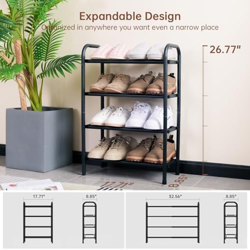 Gonfoam 4-Tier Expandable Shoe Rack,Adjustable Shoe Shelf Storage Organizer Heavy Duty Metal Free Standing Shoe Rack for Entryway Closet Doorway (Black) - Image 4