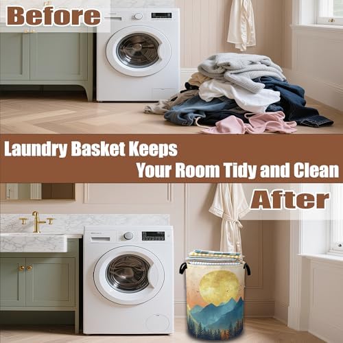 Mountains Sun Nature Scenery Laundry Baskets,Laundry Hamper,Storage Basket with Handles for Bathroom Bedroom College Dormitory Living Room Nursery Organizer 16"x20.8" - Image 6