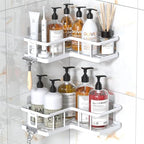YASONIC Corner Shower Caddy Adhesive, 100% Rustproof Shower Organizer, No Drill Shower Shelf for Inside Shower, Wall-Mounted Shower Storage for Homes (2 Pack, White) by YASONIC