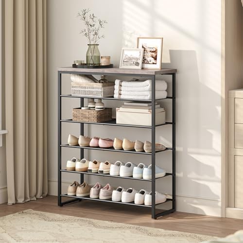 HOOBRO Shoe Rack, 6-Tier Shoe Organizer, for 18-24 Pairs of Shoes, Large Capacity Shoe Storage Shelf, for Entryway, Closet, Hallway, Dorm Room, Industrial, Greige and Black BG67XJ01G1 - Image 2
