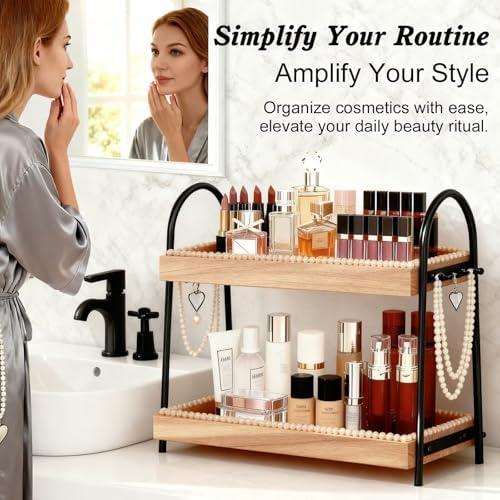 Bathroom Vanity Organizer Countertop 2-Tier Waterproof 20+ Bottles 8 Hooks - Image 3