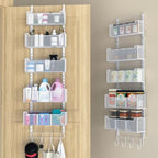 VyGrow Over The Door Organizer, Metal Door Organizer Hanging with 5 Adjustable Baskets and Coat Hook, Behind The Door Storage for Bedroom Closet Bathroom Pantry Cabinet Kitchen, White by VyGrow