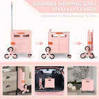 Foldable Utility Cart with Stair Climbing Wheels,Collapsible Rolling Crate with Magnetic Lid Telescopic Cover,Telescoping Handle,360° Rotate Wheel Hand Cart for Teacher Shopping Moving Grocery(Pink) - Image 4