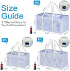 LHZK 2 Pack Utility Tote Bag with Metal Wire Frame and the Sides Rinforced, Large Tote Bag with Handle, Reusable Grocery Bags Foldable, Beach Bag, Car Tote (Blue, 18.5''x11.8''x11.5'') - Image 4