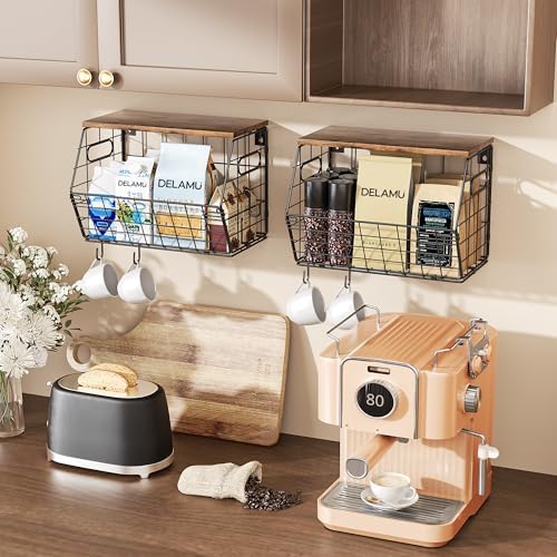 Delamu Stackable Metal Fruit Basket with Wood Lid 2 Pack, Hanging Wall Organizer for Kitchen Counter, Pantry Storage for Onions, Potatoes, Garlic, Fruits, Spices, Black - Image 6
