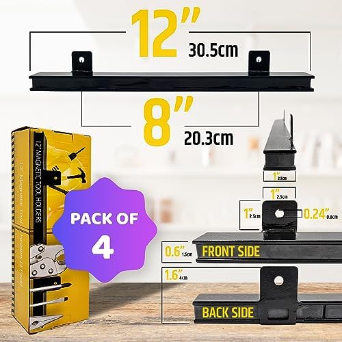 12" Heavy-Duty Magnetic Tool Holders (4 Pack - 48" Total) - Extremely Powerful Magnetic Pull Force to Hold Heavy Tools (Upgraded Version) - Professional Tool Bars/Strips Organizer - Image 4