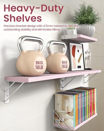 BAYKA Wall Shelves for Bedroom Decor, Wood, Pink, Set of 4, 16in - Image 4