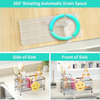 HapiRm Sponge Holder for Kitchen Sink - Self-draining Sink Caddy with Smiley Face and Brush Holder, Stainless Steel Kitchen Organizer for Countertop - Silver - Image 3