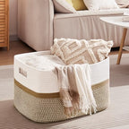 OIAHOMY Blanket Basket Laundry Basket Dog Toy Basket 75L Yellow/White - Image 4