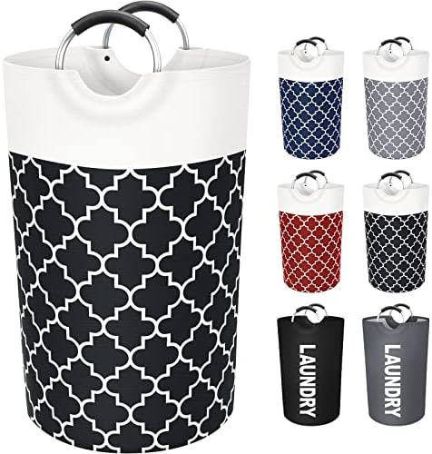 Large Laundry Basket, 82L Tall Collapsible Hamper with Handles, Black by Fabspace