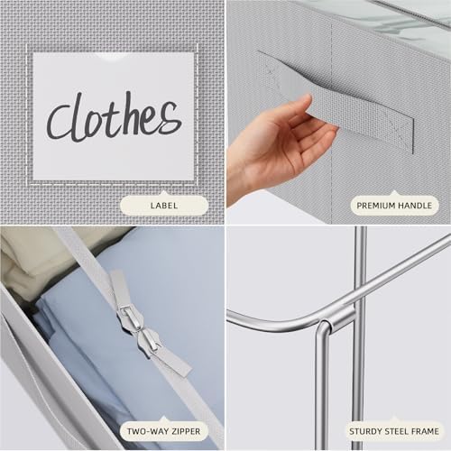 CYhom Under Bed Storage Bins Frame Storage Box Oxford Fabric Sturdy Underbed Container Foldable Stackable Large Capacity Clothes Organizer (Grey, 23.6" x 19.7" x 6.3") - Image 5