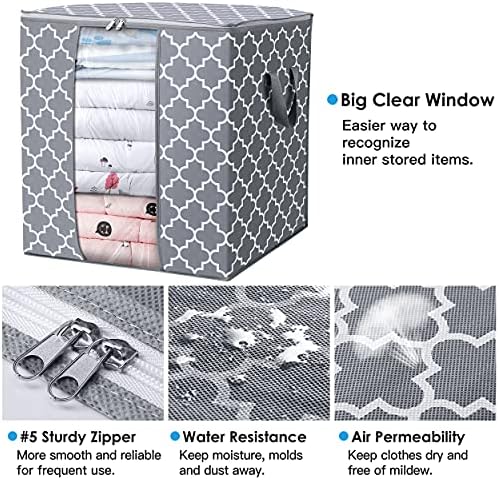 WISELIFE Storage Bags [3 Pack/100L] Large Blanket Clothes Organization and Storage Containers for Comforters,Bedding, Foldable Organizer with Reinforced Handle, Clear Window, Sturdy Zippers,Light Gray | Large Blanket for Comforters,Bedding, Foldable Or... - Image 3