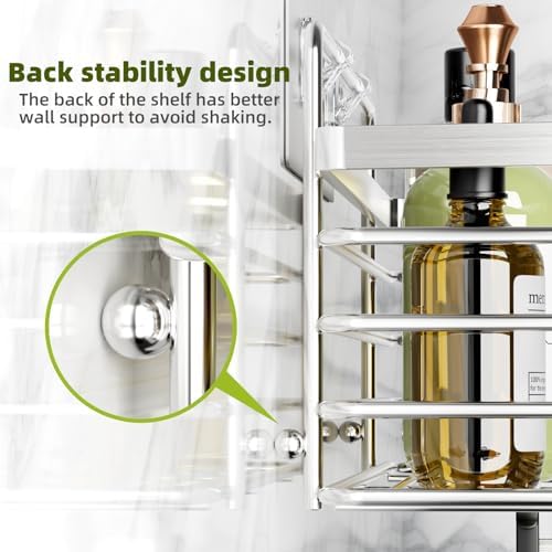 Yougai Shower Caddy, Shower Organizer with Soap Holder and Hooks, Rustproof Shower Shelves, No Drilling Bathroom Organizers and Storage, Wall-Mounted Kitchen & Home Decor (Silver) - Image 4