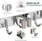 CUXIXA Mop and Broom Holder Wall Mount, Upgraded Broom Organizer Wall Mount, Stainless Steel Broom Hanger Wall Mount for Home Kitchen Garden Laundry Garage (3 Racks with 4 Hooks) - Image 4