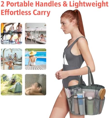 Mesh Shower Caddy Portable - 8 Pockets, S-Hook, Shower Bag for Dorm Camping - Image 5