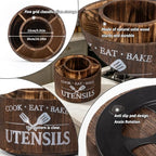 Wood Rotating Utensil Holder for Kitchen Countertop, 360° Lazy Susan Kitchen Utensil Organizer with 5 Compartments, Wooden Spatula Spoon Fork Storage Rack, Rustic Farmhouse Cooking Tool Holder - Image 4
