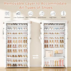 VTRIN Tall Shoe Rack with Cover, 10 Tier Shoe Organizer Storage for 50-55 Pairs Shoes and Boots Large Capacity Shoe Shelf with 8 Pockets Free Standing Shoe Rack for Closet, Entryway, Garage, White - Image 6
