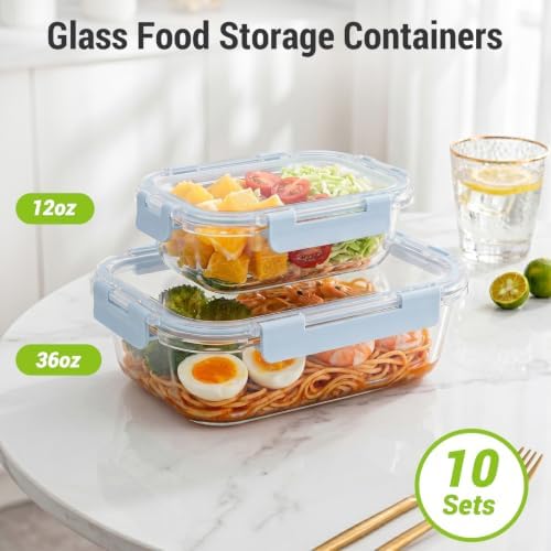 Dealusy 10 Sets 36 oz & 12 oz Glass Food Storage Containers with lids, Blue - Image 2
