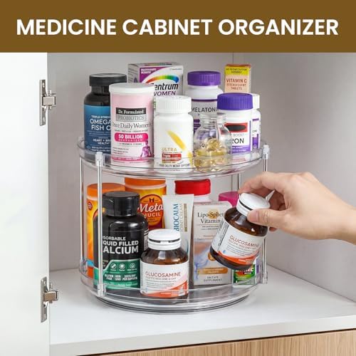 2 Set 2 Tier Non-Skid Acrylic Lazy Susan Organizer - Rotating Spice Rack - Turntable Spinning Organization for Kitchen, Pantry, Countertop, Closet, Bathroom, Vanity, Medicine Cabinet Organizing, 10'' - Image 5