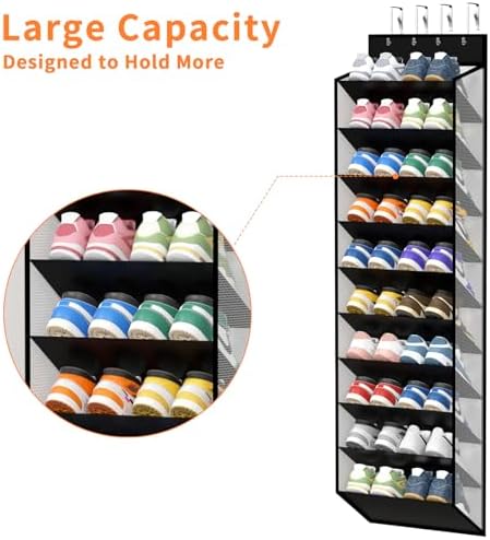 KEEPJOY 10-Tier Over Door Mesh Shoe Organizer with Large Deep Pockets, Hanging Door Shoe Storage Rack That Holds 20–30 Pairs of Sneakers, Boots and Other Footwear (Piano White) - Image 2