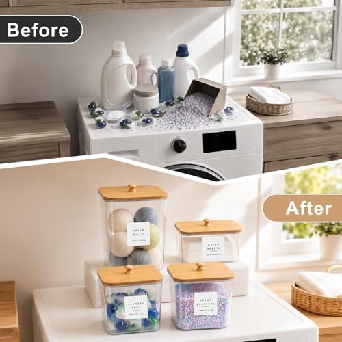 POLRAI 4 Pack Laundry Pod Containers and Dryer Sheet Holder, Laundry Room Organization Storage Containers with Lids and Labels for Detergent Pods Dry Sheet Organizing - Image 7