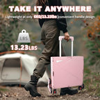 76L Folding Utility Cart Portable Rolling Crate Handcart Shopping Collapsible Tool Box with Stair Climbing Wheels,Hidden Lid,2 Rotate Wheels,for Grocery,Shopping,Office,Storage(Pink-White) - Image 6