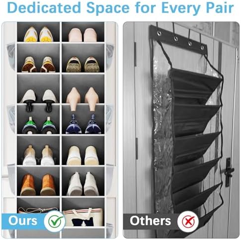 Yecaye 16-24 Pairs Over the Door Shoe Organizer, Large Capacity Hanging Shoe Rack for Door Hanger with Deep Pockets, 8 Tier Shoe Holder for Sneakers Boots Heels College Dorm Essentials, Grey - Image 3