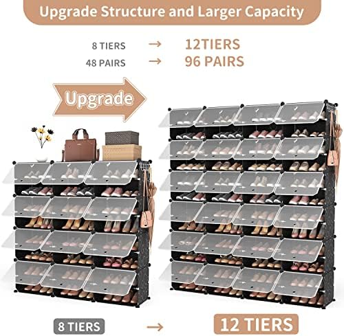 ROJASOP Shoe Storage Cabinet, 12-Tier Shoe Organizer 96 Pairs Extra Large Plastic Shoe Rack with Covers Portable Shoe Rack Organizer with Doors Big Shoe Rack for Closet Entryway Bedroom - Image 4