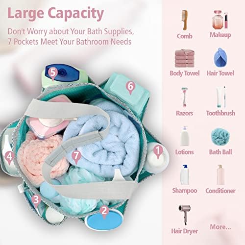 Mesh Shower Caddy Portable - 7 Pockets Large Shower Bag for Dorm, Camping - Image 2
