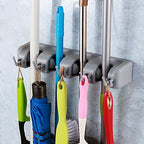 TOGU Mop and Broom Holder Wall Mounted 4 Position Storage Rack with 5 Retractable Hooks Holds up to 9 Tools Utility Weatherproof Holder for Garage Storage Systems Broom Organizer,Gray by Unknown