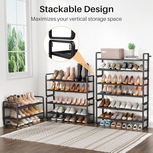 Expandable Metal Shoe Rack for Closet, Entryway & Garage, 6-Tier, Black | Adjustable Height for Boots, Stackable Design, Dense Mesh Shelves for Heels, Fits Small Spaces, Apartments and Rentals - Image 6