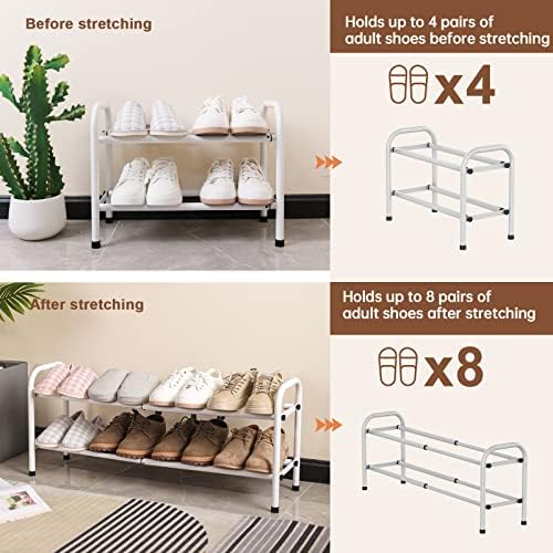 Gonfoam Expandable 2-Tier Shoe Rack for Closet and Entryway, White - Image 6