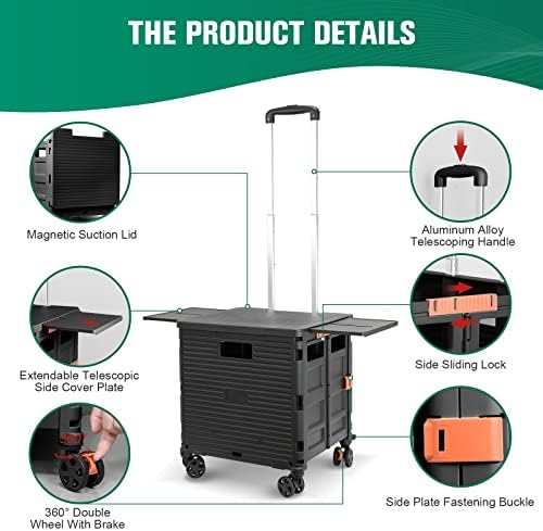 FELICON SELORSS Folding Utility Cart Portable Rolling Crate Handcart-Black - Image 3