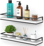 Meangood Floating Shelves Wall Mounted Set of 2, Rustic Wood Wall Storage Shelves for Bedroom,Living Room,Bathroom, Kitchen (White) by Meangood