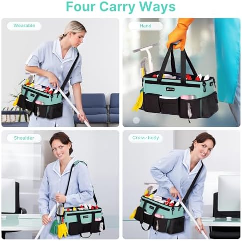 JKAOO Large Wearable Cleaning Caddy Bag with Handles, Blue Green - Image 6