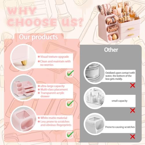 Large Capacity Makeup Organizer Countertop with Makeup Brush Holder for Vanity, Thickened Material, Bathroom Countertop Organizer Skin Care Perfumes Storage, Teen Girl Gifts for 12-23 Year - Image 7