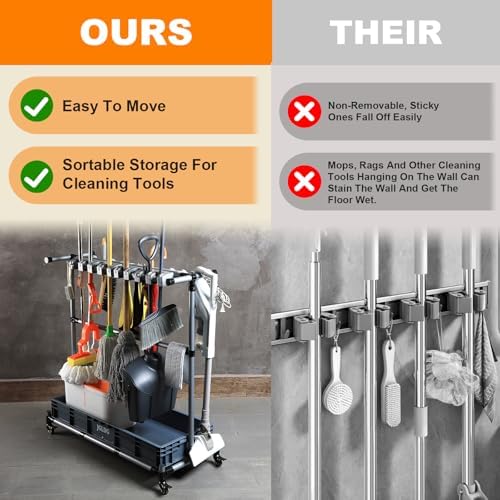 Mop and Broom Holder with Wheels - Keep Your Cleaning Tools Organized! (L) - Image 5