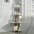 Consumest Corner Shower Caddy Standing - 4-Tier Stainless Steel Shower Organizer with Soap Holder and 4 Hooks, Large Capacity Corner Shelf Stand for Bathroom, Rest Room, White by Consumest