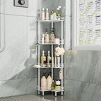 Consumest Corner Shower Caddy Standing - 4-Tier Stainless Steel Shower Organizer with Soap Holder and 4 Hooks, Large Capacity Corner Shelf Stand for Bathroom, Rest Room, White by Consumest
