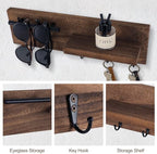 Key Holder for Wall, Decorative Entryway Shelf with Hooks Holds Keys, Dog Leash, Sunglasses – Key Hanger with 3 Hooks Organizes, Enhances Home Decor (15” x 4.5” x 2.6”) (Brown) - Image 3