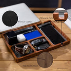 Shinpuru Wooden Valet Tray for Men, Nightstand Organizer with Leather Inlay, EDC Essentials Catchall Tray for Keys, Phone, Wallet, Watch, Earbuds - Bedside Desk Entryway Tray (Wood) - Image 2