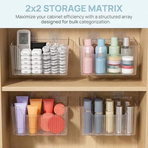 2 Pack Cabinet Door Organizer, Clear Storage Caddy, Adhesive Wall Mounted Organizer Bins, with Self Adhesive Tape, for Bathroom, Kitchen, Cabinet, Living Room - Image 3