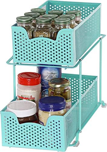 Simple Houseware 2 Tier Sliding Cabinet Basket Organizer Drawer, Turquoise by SimpleHouseware