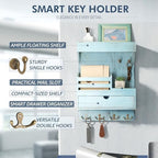 Rebee Vision Key Holder Wall Mount with Drawer & Shelf for Entryway, Blue - Image 5