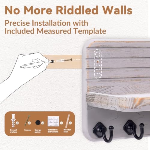 Key Holder for Wall, Mail Organizer Wall Mount with 6 Hooks Wooden Hanging Key Rack for Home Decor, Hallway, Entryway (Stone Gray) - Image 4